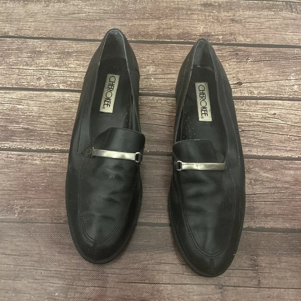 Women’s Cherokee Black Leather Buckle Slip On Loafers Size 7.5 SEE NOTES